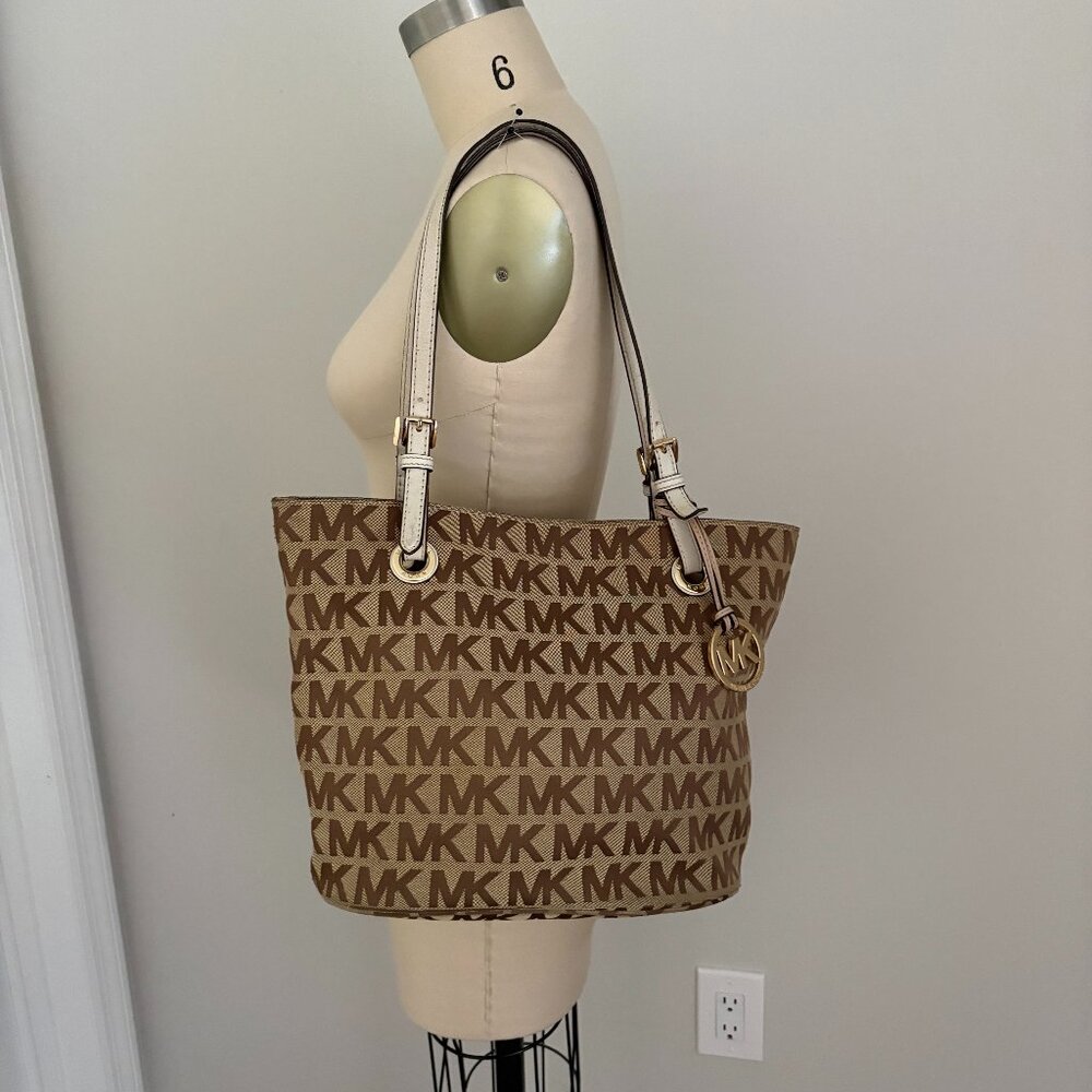 MICHAEL Michael Kors Brown Signature Jet Set Canvas Tote Shoulder Bag Quiet Luxe